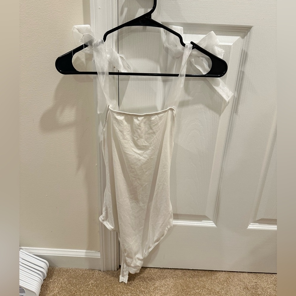 White Sheer Bodysuit with Ribbon Straps